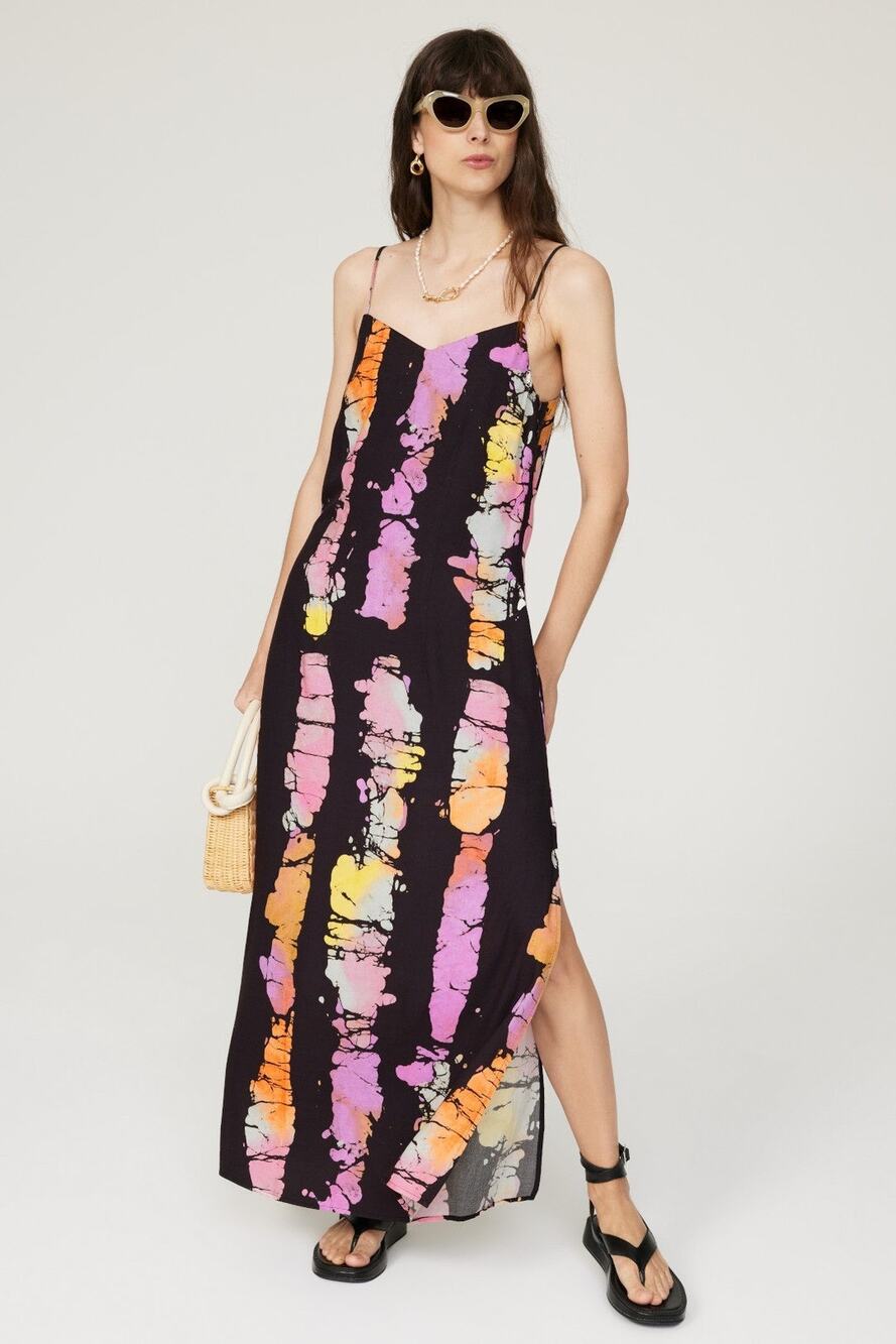 BUSAYO COLLECTIVE Black Pink Tie-Dye V-Neck Slip Style Dress Size Extra Small